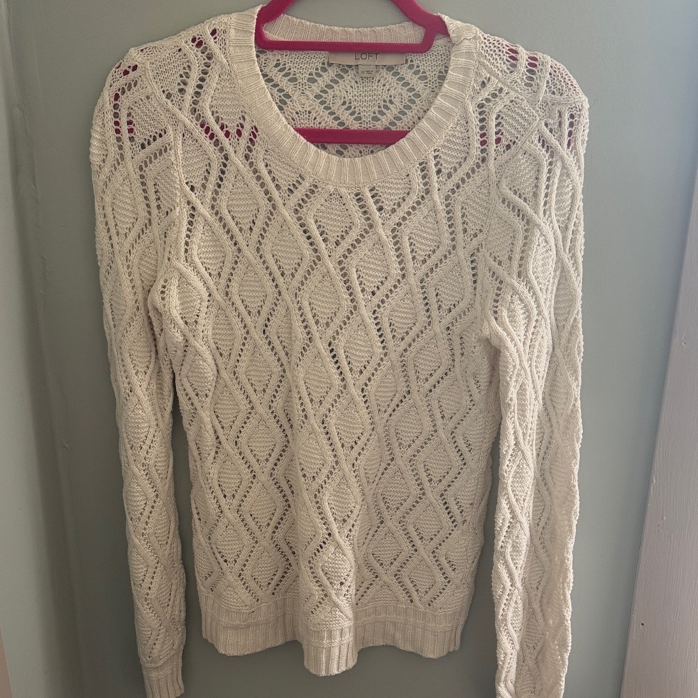 LOFT White Textured Knit Sweater